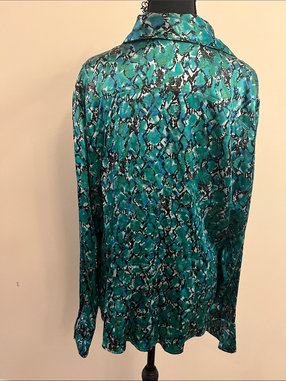 Cache Teal Satin Snake-Print Blouse - Picture 4 of 8